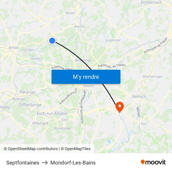 Septfontaines to Mondorf-Les-Bains map