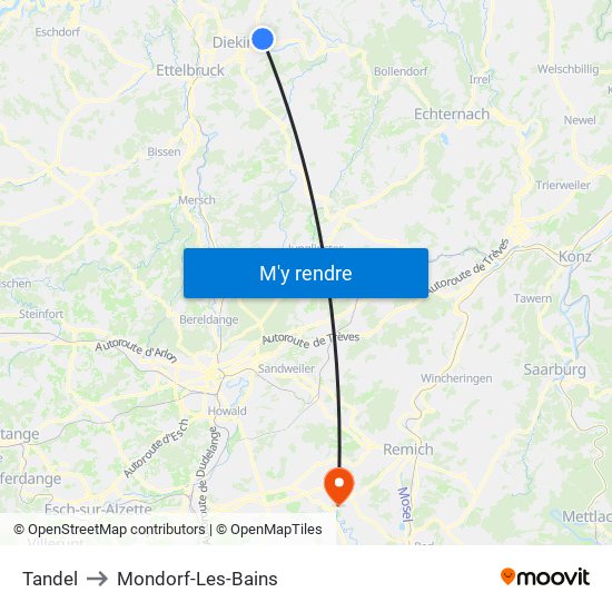 Tandel to Mondorf-Les-Bains map