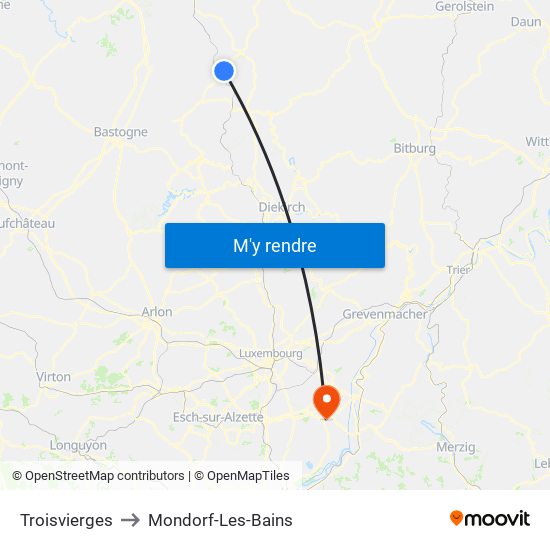 Troisvierges to Mondorf-Les-Bains map