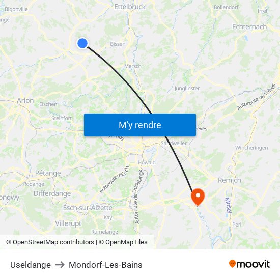 Useldange to Mondorf-Les-Bains map