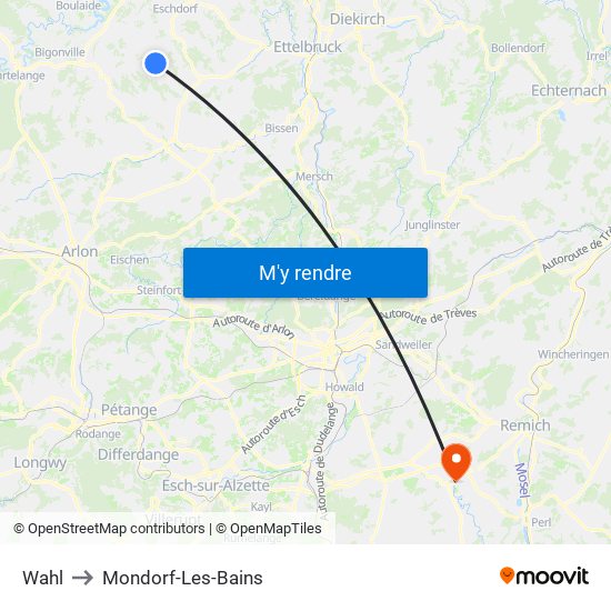 Wahl to Mondorf-Les-Bains map