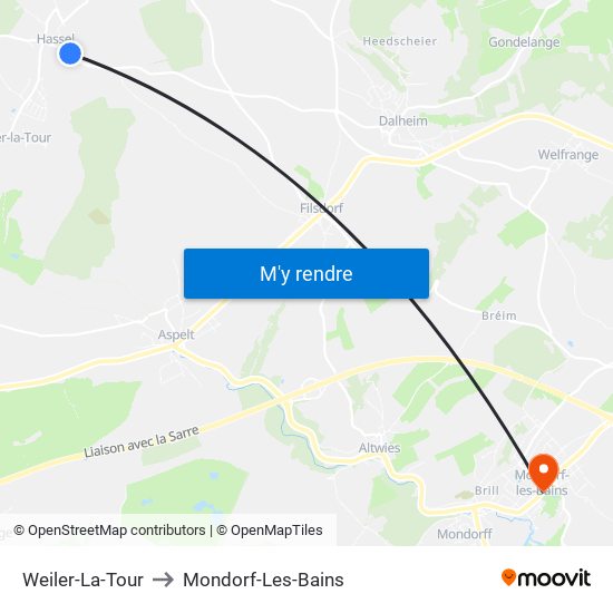 Weiler-La-Tour to Mondorf-Les-Bains map