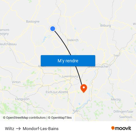 Wiltz to Mondorf-Les-Bains map