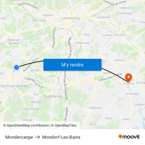 Mondercange to Mondorf-Les-Bains map