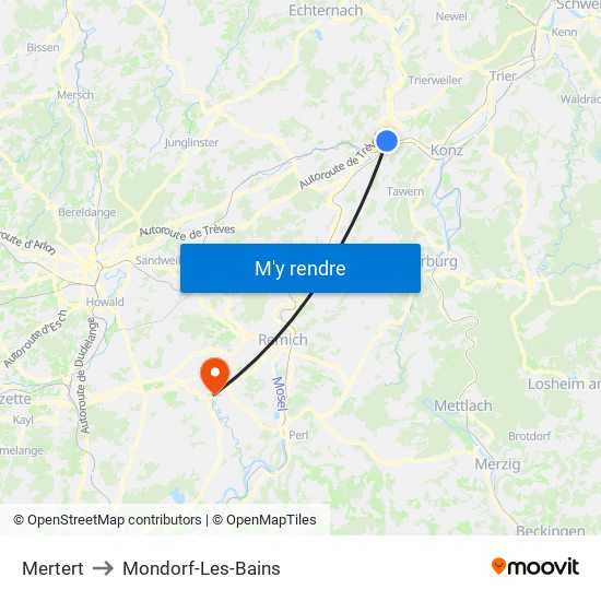 Mertert to Mondorf-Les-Bains map