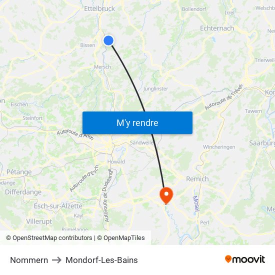 Nommern to Mondorf-Les-Bains map