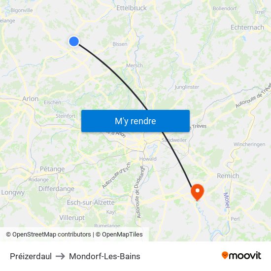 Préizerdaul to Mondorf-Les-Bains map