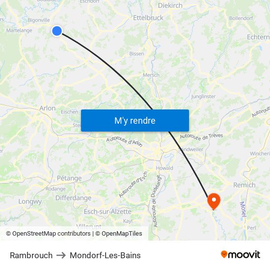 Rambrouch to Mondorf-Les-Bains map