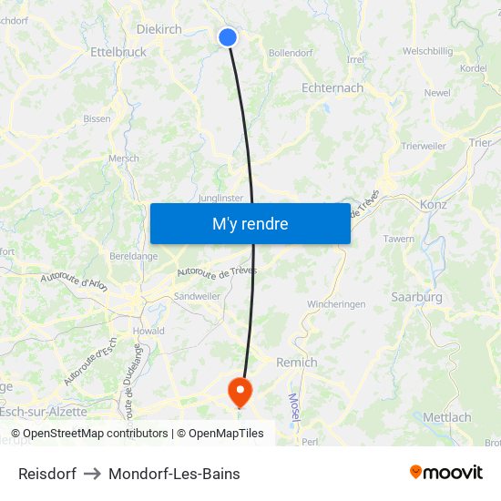 Reisdorf to Mondorf-Les-Bains map