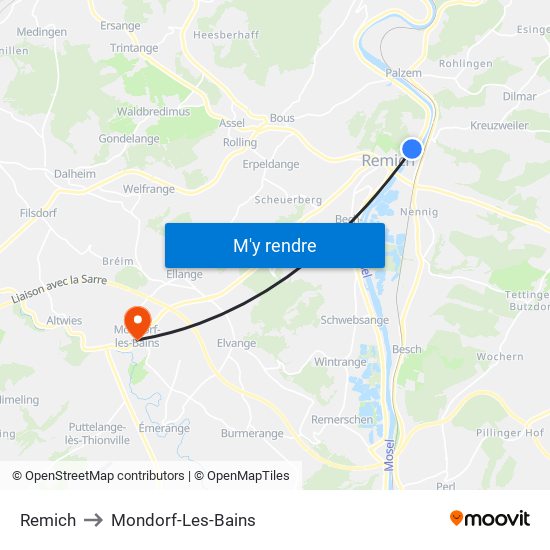 Remich to Mondorf-Les-Bains map