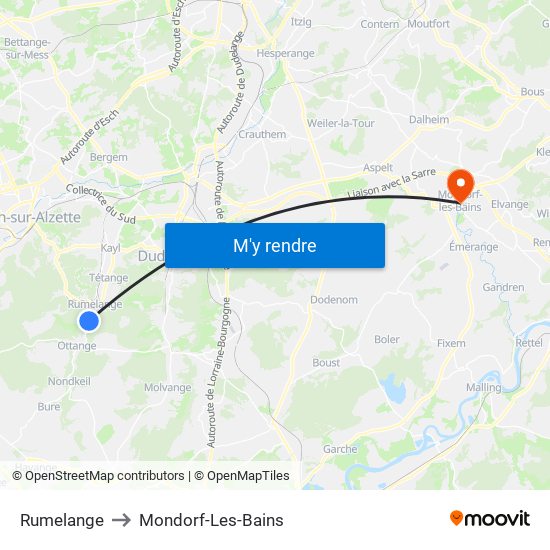 Rumelange to Mondorf-Les-Bains map