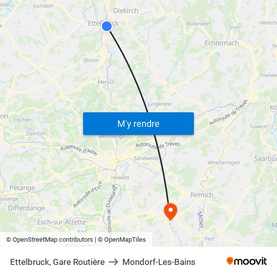 Ettelbruck, Gare Routière to Mondorf-Les-Bains map