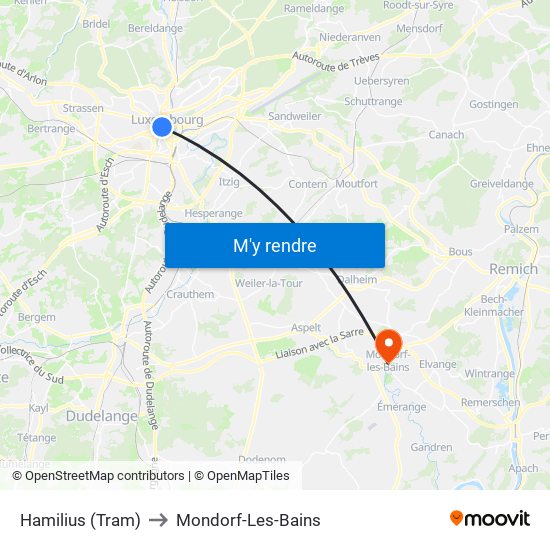 Hamilius (Tram) to Mondorf-Les-Bains map