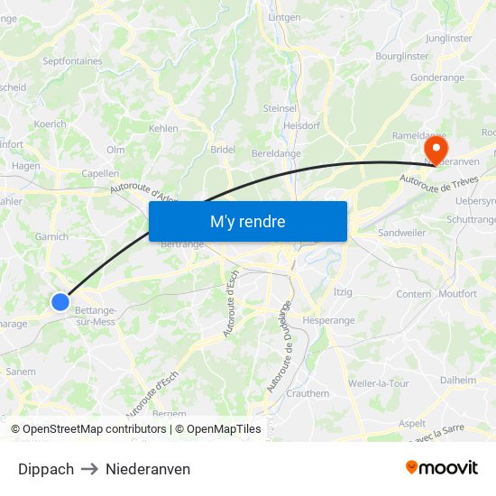 Dippach to Niederanven map