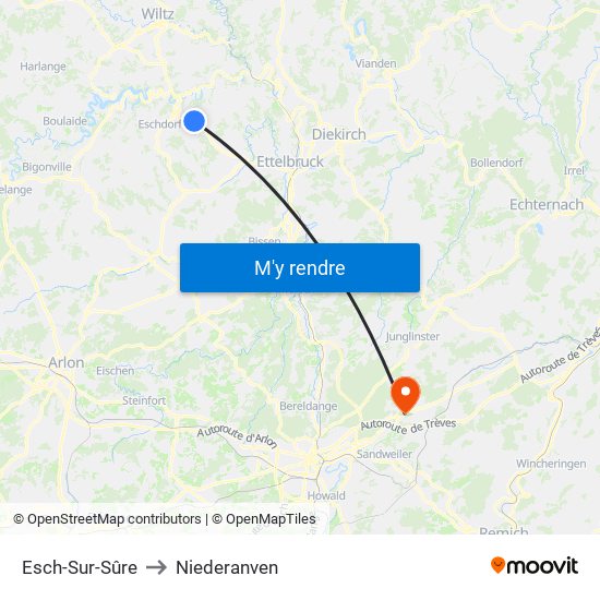 Esch-Sur-Sûre to Niederanven map