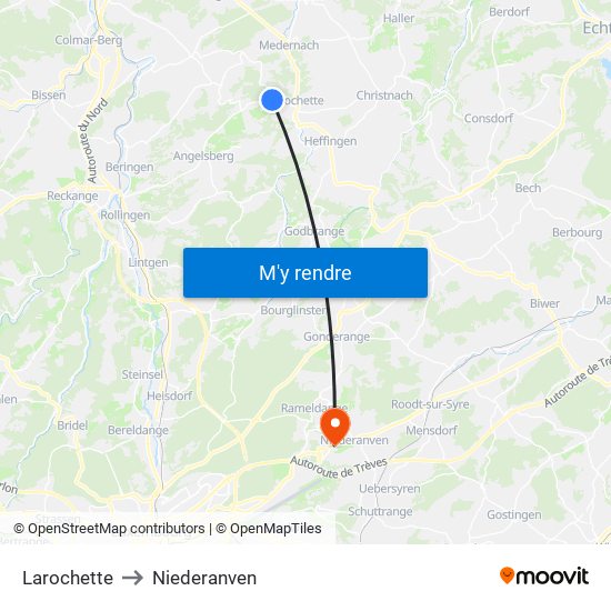 Larochette to Niederanven map