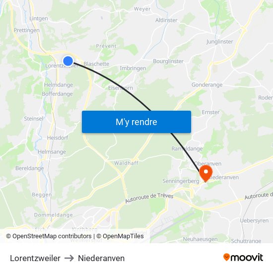 Lorentzweiler to Niederanven map