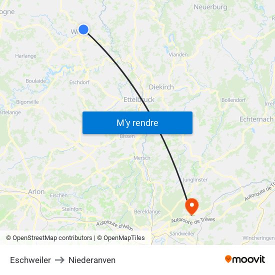 Eschweiler to Niederanven map