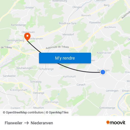 Flaxweiler to Niederanven map