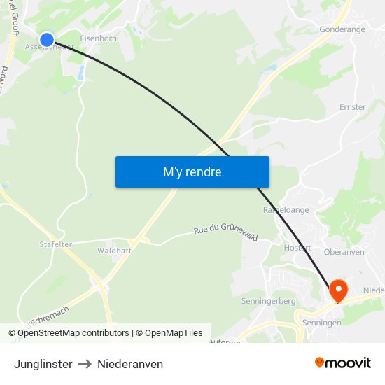 Junglinster to Niederanven map