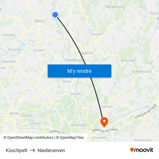 Kiischpelt to Niederanven map
