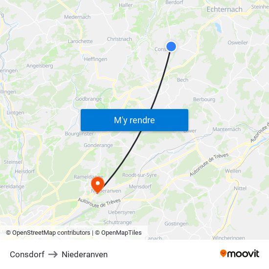 Consdorf to Niederanven map