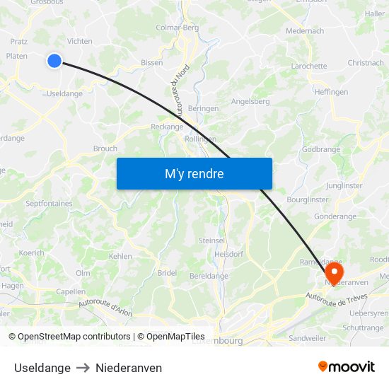 Useldange to Niederanven map