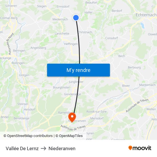 Vallée De Lernz to Niederanven map