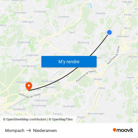Mompach to Niederanven map