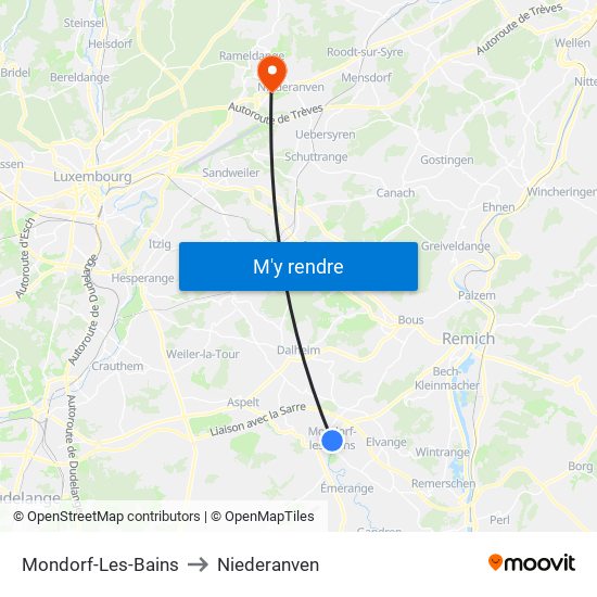 Mondorf-Les-Bains to Niederanven map