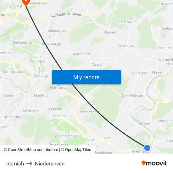 Remich to Niederanven map