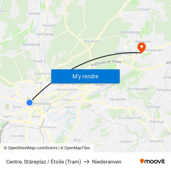 Centre, Stäreplaz / Étoile (Tram) to Niederanven map