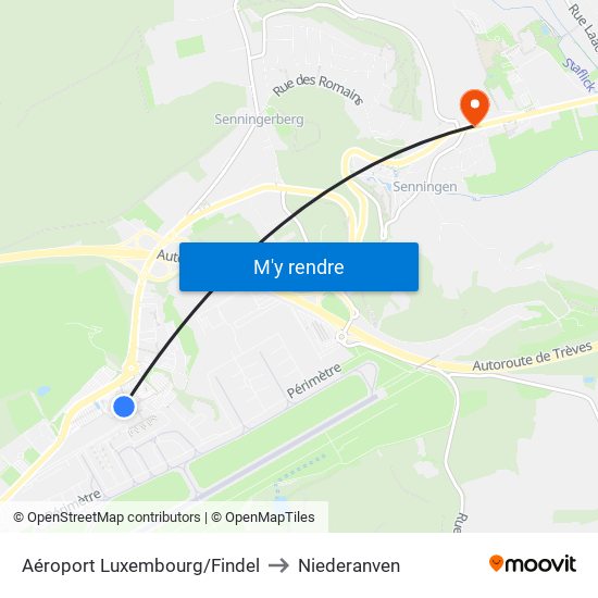 Aéroport Luxembourg/Findel to Niederanven map