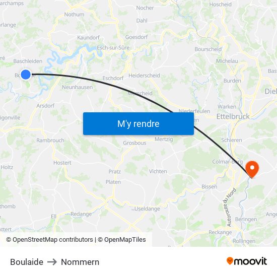 Boulaide to Nommern map