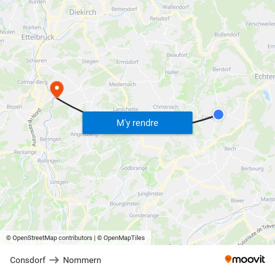 Consdorf to Nommern map