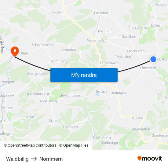 Waldbillig to Nommern map