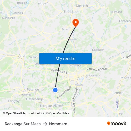 Reckange-Sur-Mess to Nommern map