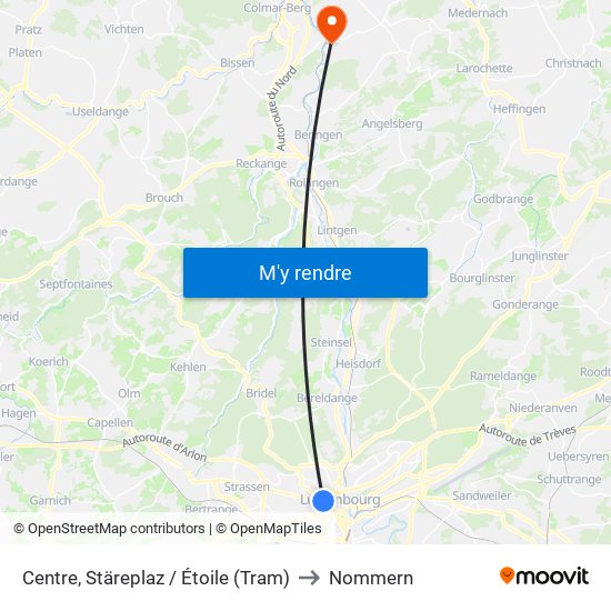 Centre, Stäreplaz / Étoile (Tram) to Nommern map