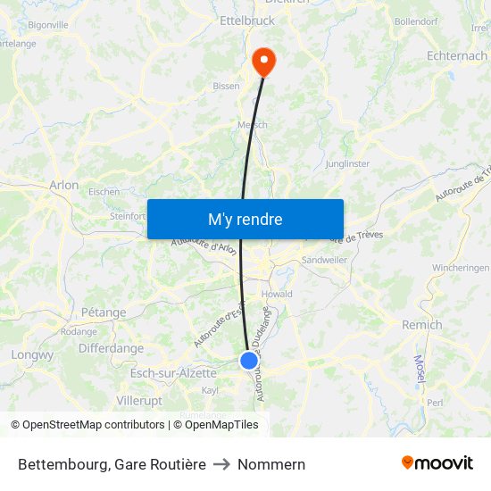 Bettembourg, Gare Routière to Nommern map