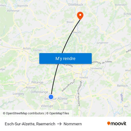 Esch-Sur-Alzette, Raemerich to Nommern map