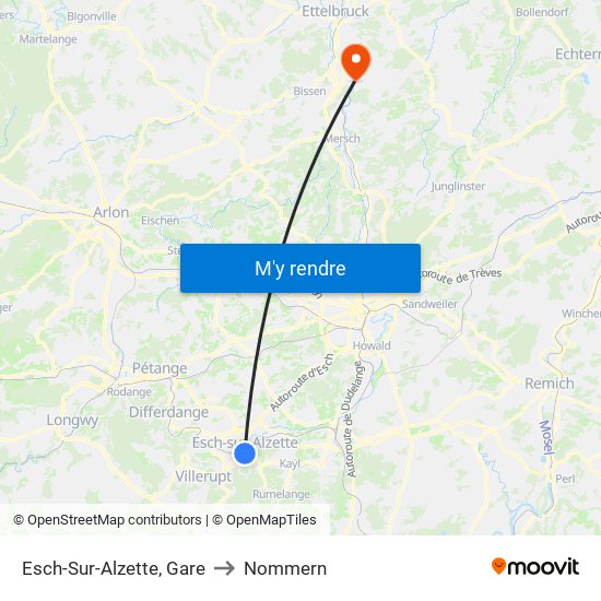 Esch-Sur-Alzette, Gare to Nommern map