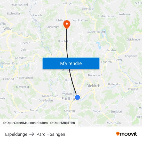 Erpeldange to Parc Hosingen map