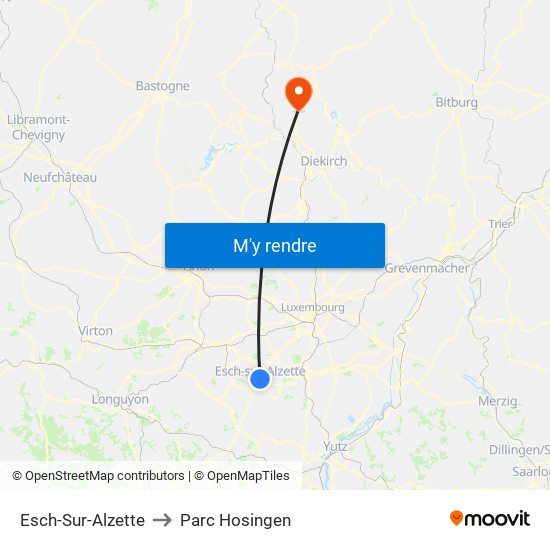 Esch-Sur-Alzette to Parc Hosingen map