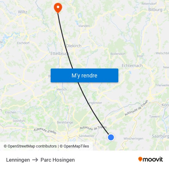 Lenningen to Parc Hosingen map