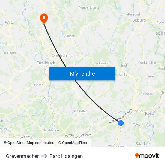 Grevenmacher to Parc Hosingen map