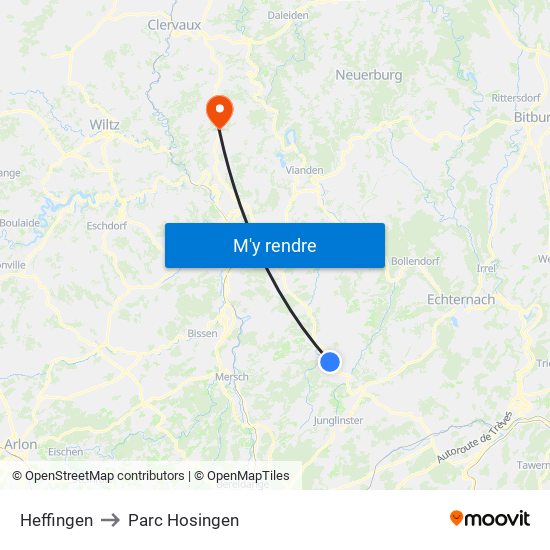 Heffingen to Parc Hosingen map