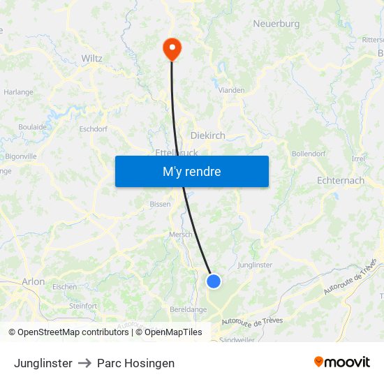 Junglinster to Parc Hosingen map