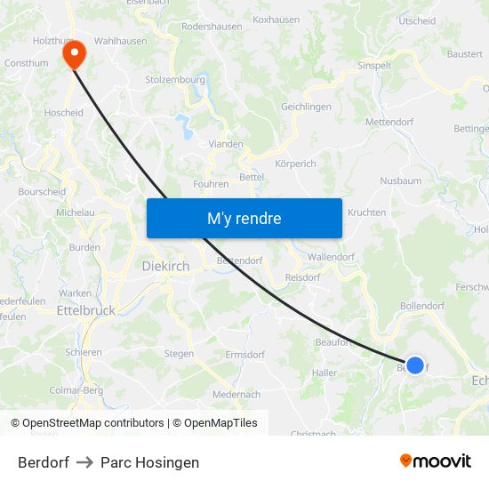 Berdorf to Parc Hosingen map