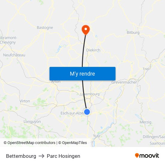 Bettembourg to Parc Hosingen map