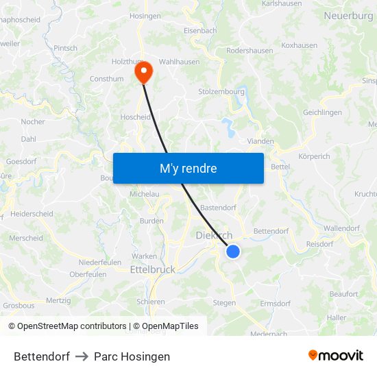 Bettendorf to Parc Hosingen map